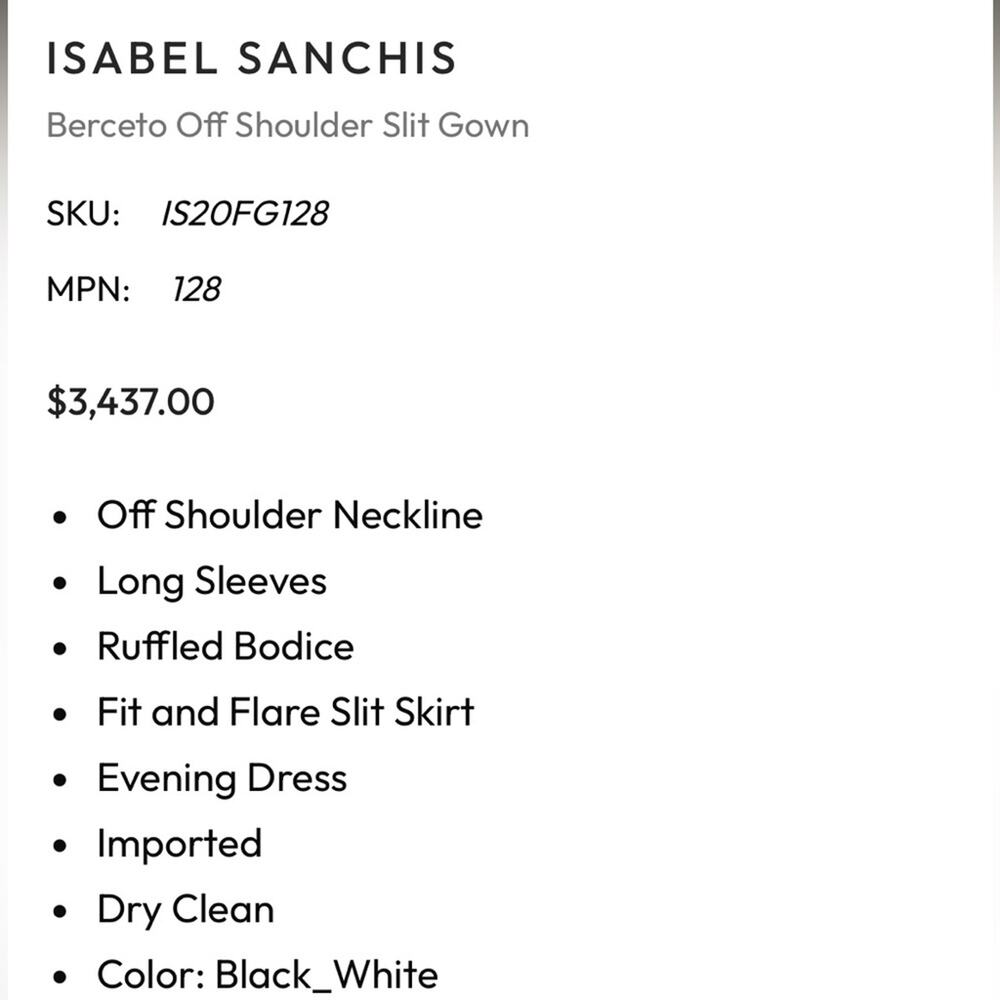 Isabel Sanchis Berceto Ruffle Mermaid Dress Size 10 Black / White - Picture 8 of 8